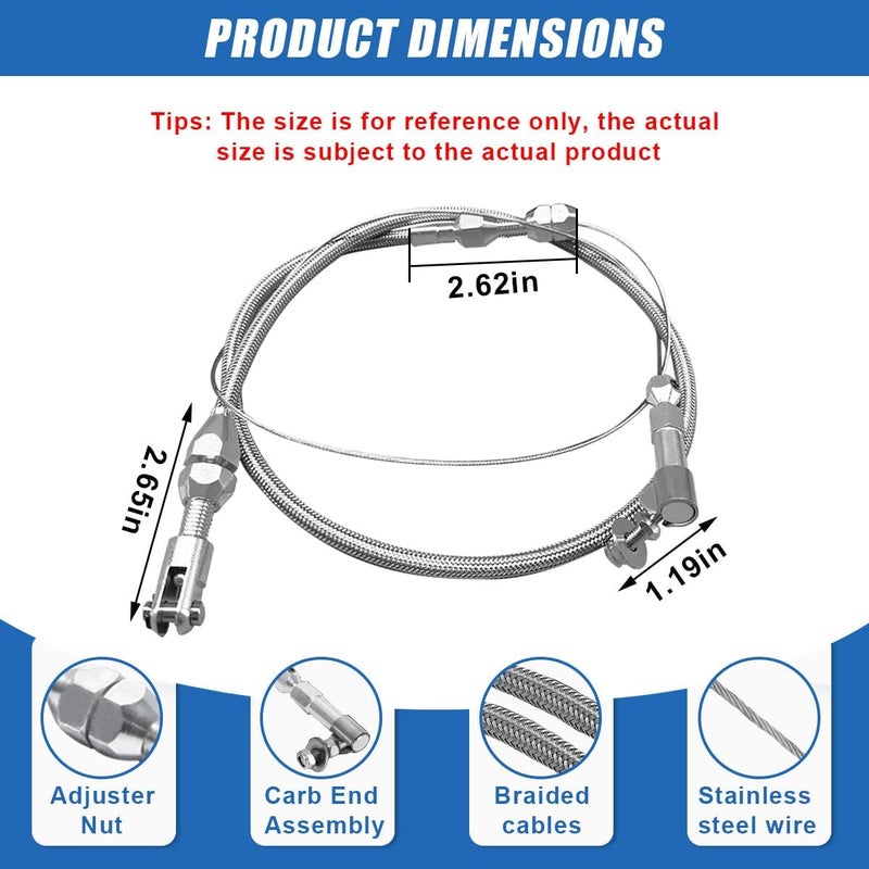 LHDOS 24" Braided Throttle Cable Kit, Universal Accelerator Adjustable Throttle Cables Replacement, Stainless Steel Fuel Line Gas Cable Kit with Aluminum Fitting & Ferrule for Most Vehicles (24 Inch) - Image 2